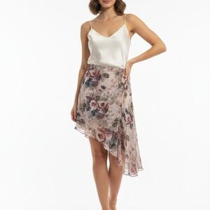 Haute Hippie Pink and Cream Floral Asymmetrical Skirt